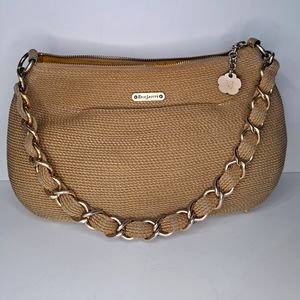 Eric Javits sand brown woven straw Squishee chain strap bag